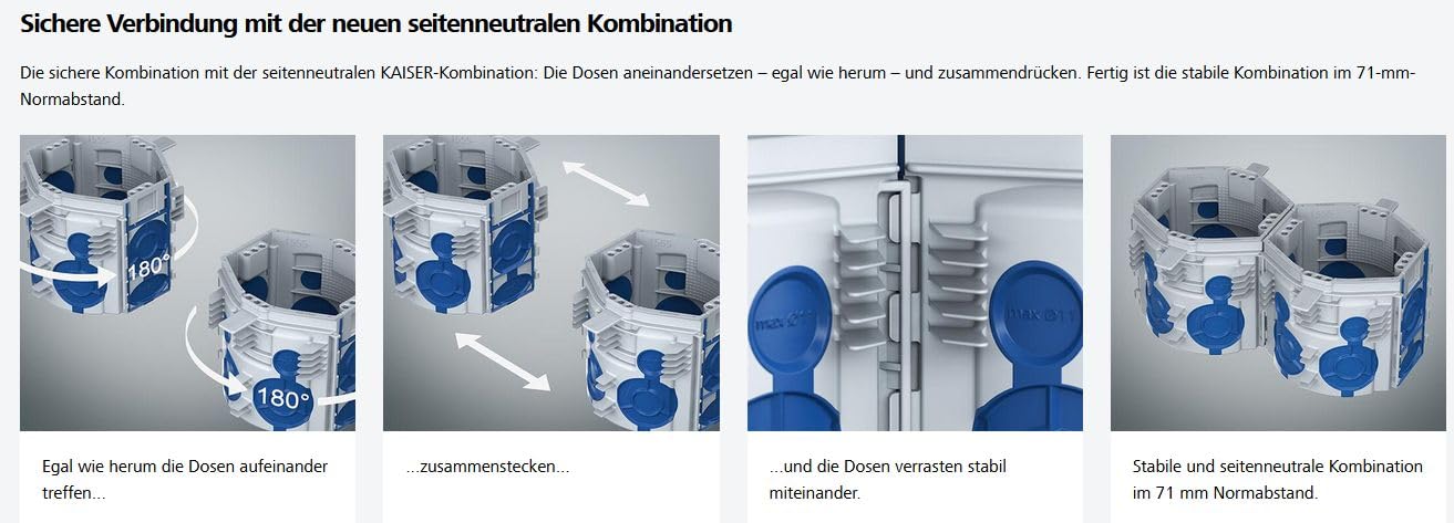 KAISER 1555-26 Unterputzdose achteckig Geräte-Verbindungsdose UP¹ ECON® Fix Tiefe 66mm zur Montage ohne Gips (20 Stück)