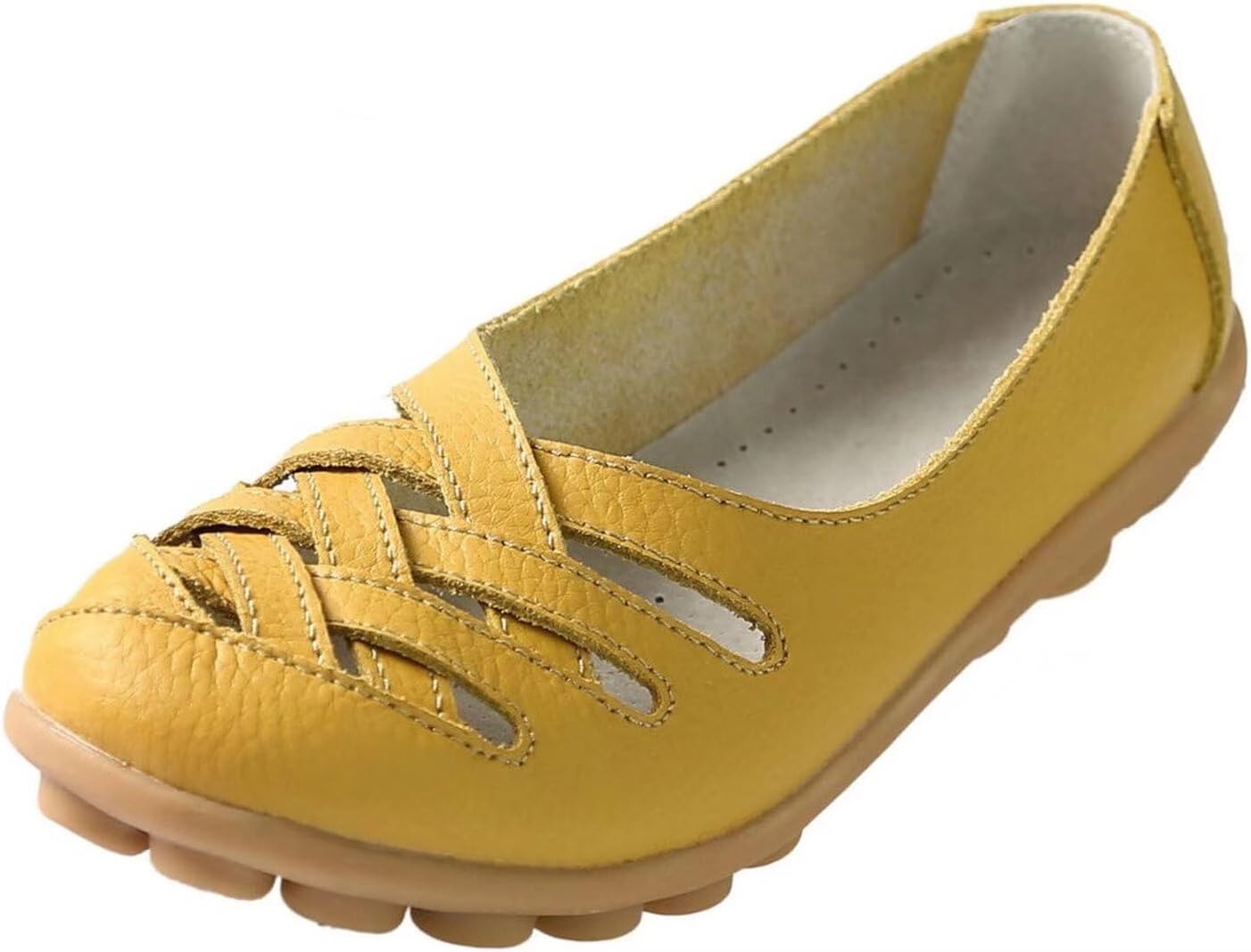 Wanphoo Women's Cowhide Loafers Flats Sandals Slip-On Driving Shoes US Size 6.5 Yellow