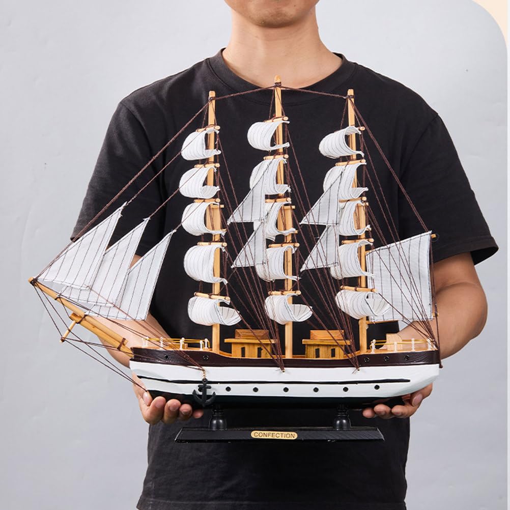 YLME Segelboot Modell Aus Holz, Europäisches Großsegelschiff, Nautische Dekoration Für Zuhause Und Büro, Handgefertigtes Maritimes Ornament Mit Stoffsegeln, Geschenk Für Männer/Geschichtsbegeisterte