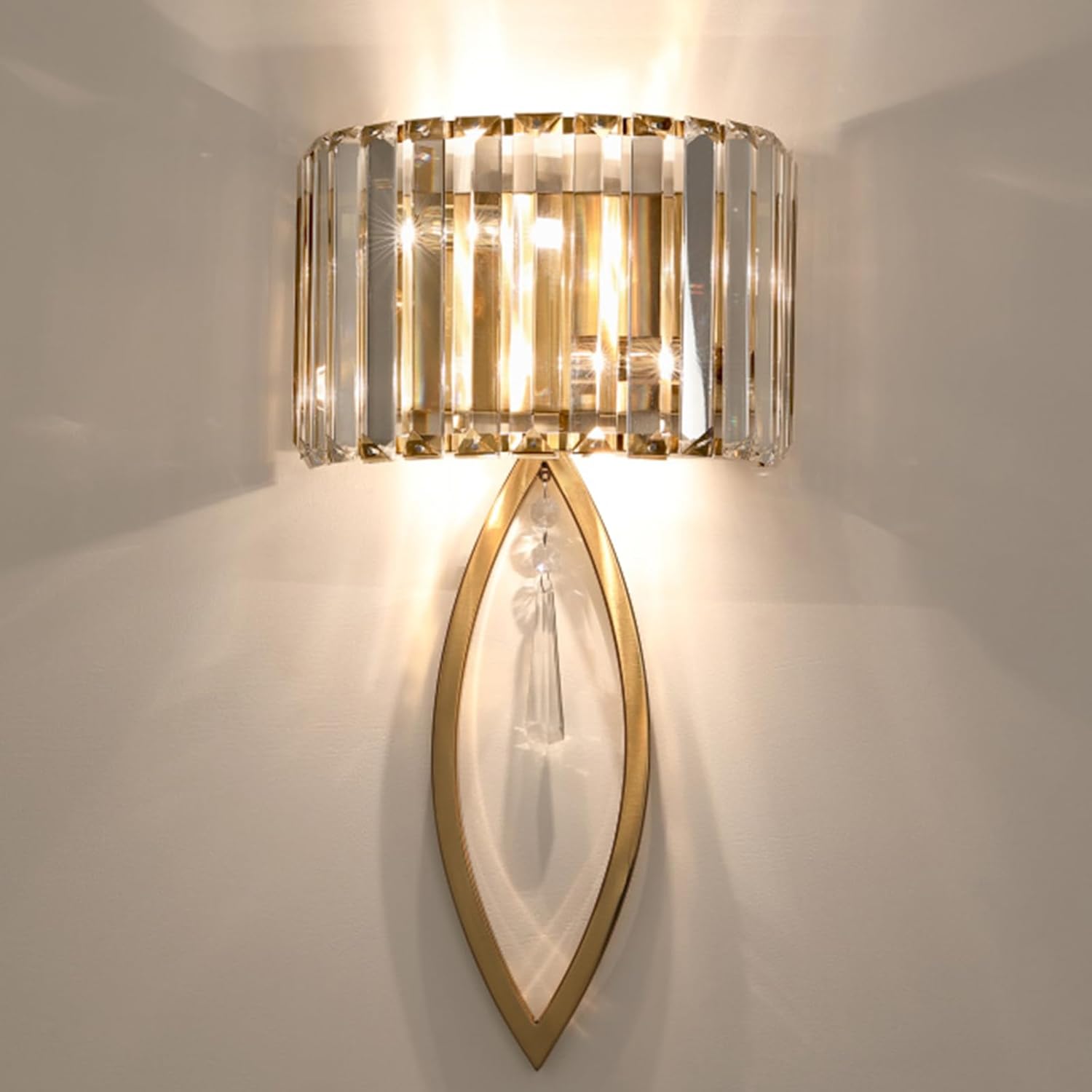 CLAXY Mid Century Wall Sconces, 2-Light Elegant Crystal Gold Wall Light for Bathroom Bedroom Hallway