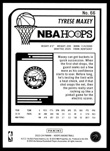 Miniatura 4 de 2023-24 Panini Hoops #66 Tyrese Maxey NM-MT Philadelphia 76ers Basketball Trading Card