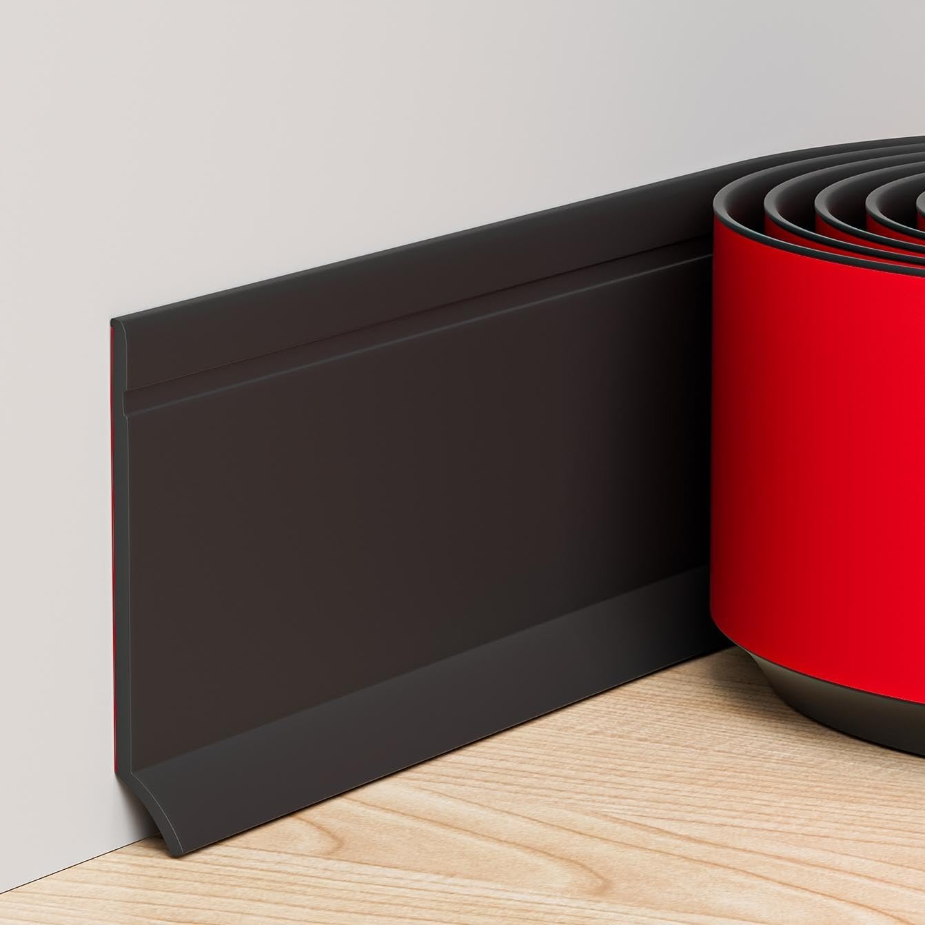 Duzzy Flexible Baseboard Trim, 6 Inch(H) x 40 Feet(L) Peel and Stick Vinyl Baseboard Molding Trim, Self-Adhesive Wall Base Cove Base 6 Inch x 40 Feet Black