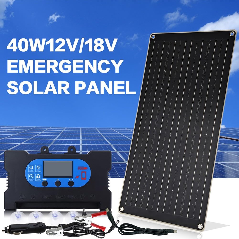 Pannello solare monocristallino da 40 W con regolatore di carica fotovoltaico da 12 V/18 V, campeggio, viaggi e uso all'aperto