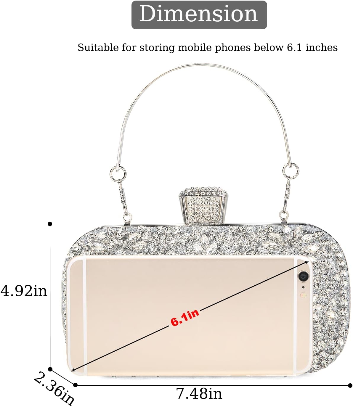 DA BODAN Womens Sparkly Rhinestone Crystal Clutch Bag Glitter Sequin Bridal Purse Evening Handbag for Wedding Party Prom - Image 4