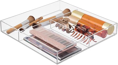 Miniatura 7 de mDesign Bandeja organizadora de maquillaje amplia dividida para cajones de baño, tocador o encimera, almacenamiento de cosméticos de plástico para