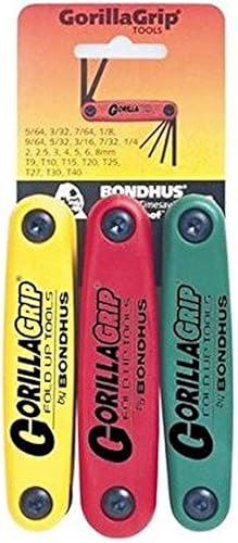Miniatura 3 de Bondhus 12533 GorillaGrip Hex and Star Fold-up Triple Pack, 12587 (0.079-0.315 in), 12589 (5/64-1/4 pulgadas) y 12634 (T9-T40)