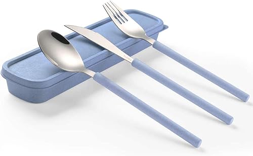 Utensilios portátiles para el hogar, juego de cubiertos reutilizables con estuche, cubiertos de viaje de metal de acero inoxidable, vajilla de