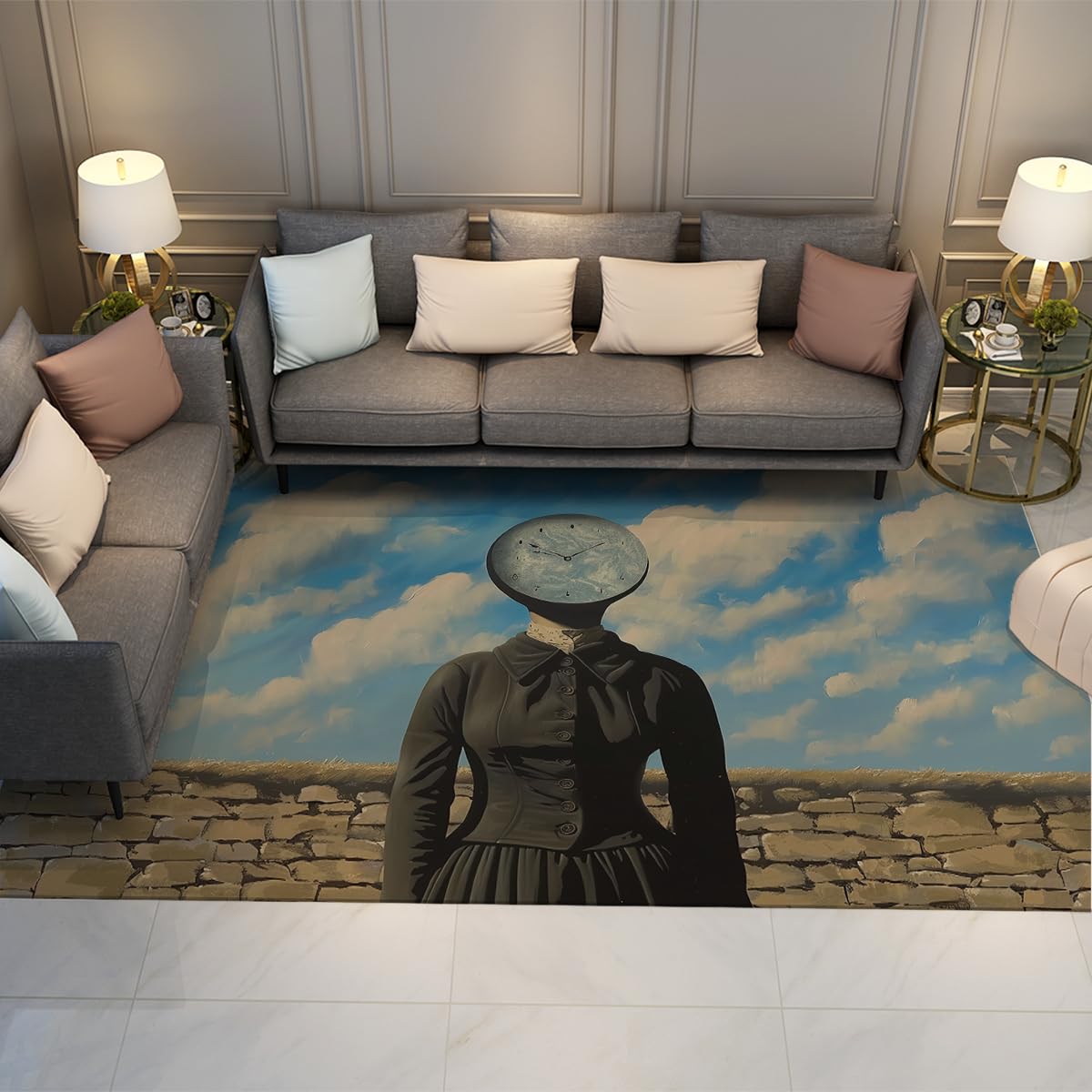 Tapis d'art fantasy 160x230cm de sol surréaliste femme rétro lavable