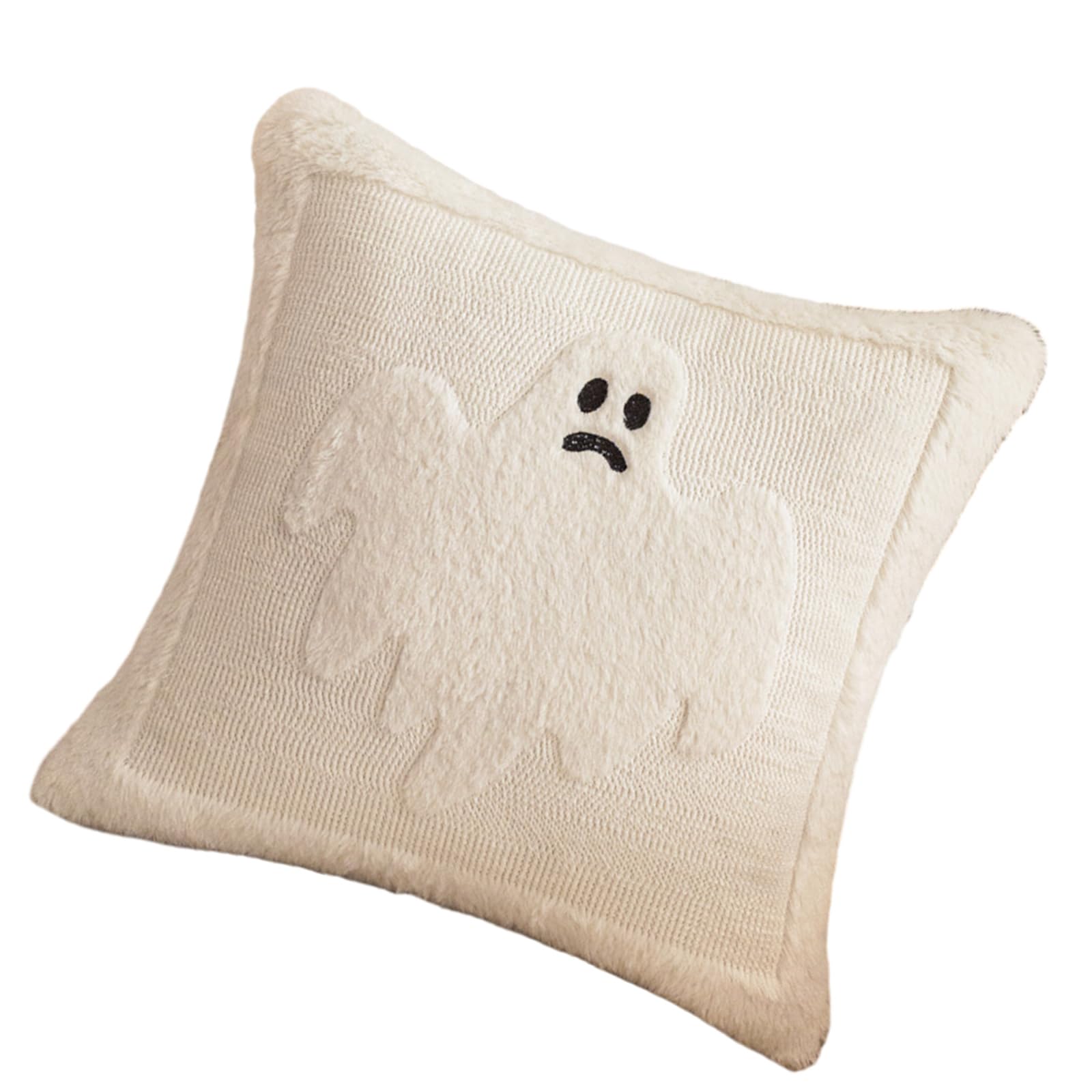 Buxuaaaa Horror Themed Plush Pillow Cover Nursery Bedroom Decors Ghostly Pattern Throw Pillowcase for Sofa Couch Halloween Accessory Plush Ghostly Pillowcase Halloween