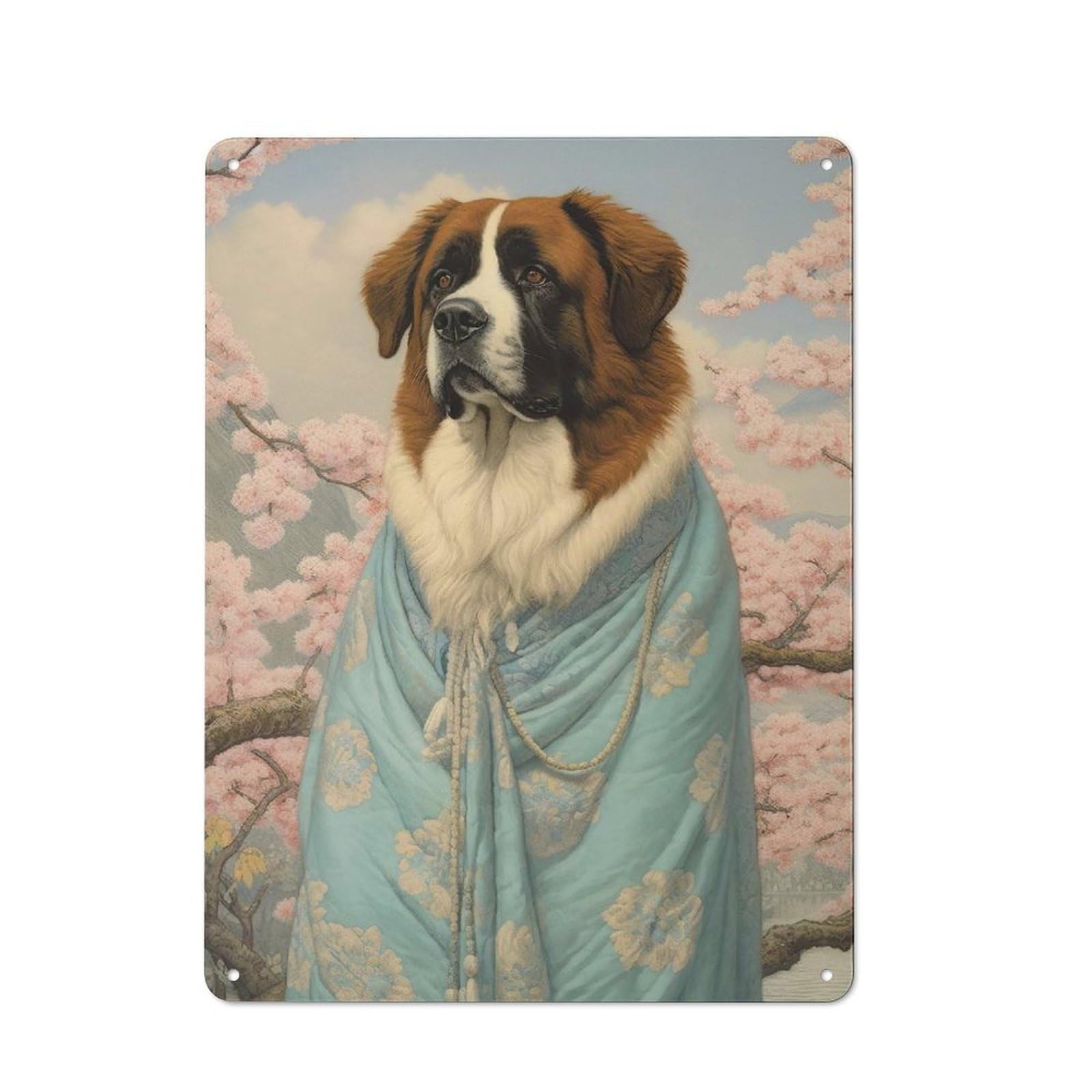Junmoney Style-14 Metal Wall Sign 40X30cm Featuring Saint Bernard Geisha For Bar Or Restaurant, For Vintage Wall Decor Fans, For Themed Room Decoration