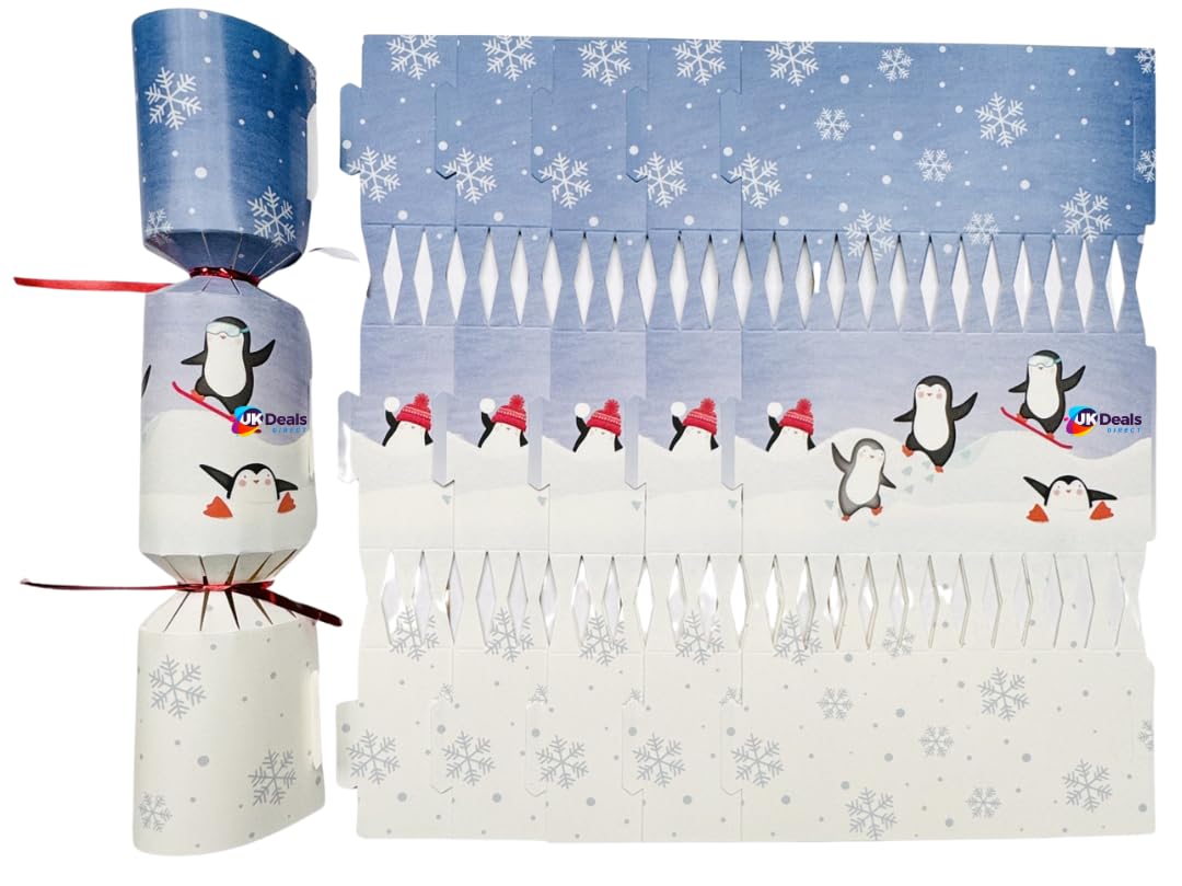 Ukdeals Direct Penguins Skiing Ukdd® 6Pc Make And Fill Your Own Festive Seasonal Christmas Party Royle Cracker Craft Kit Own Diy (Penguins Skiing)