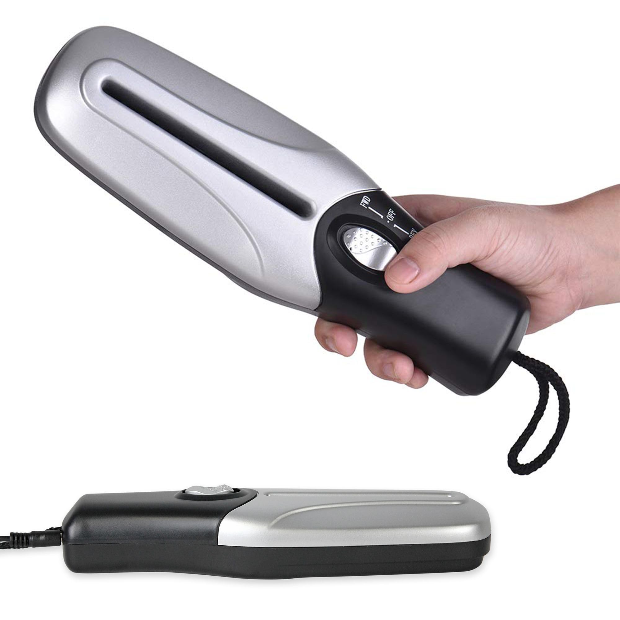 Distruttore di documenti cartacei elettrico - Portatile/Compatto - Sminuzzatrice Trituracarta - Taglio Rapido - Alimentazione: Pile/USB - 26 x 8 CM - Grigio & Nero