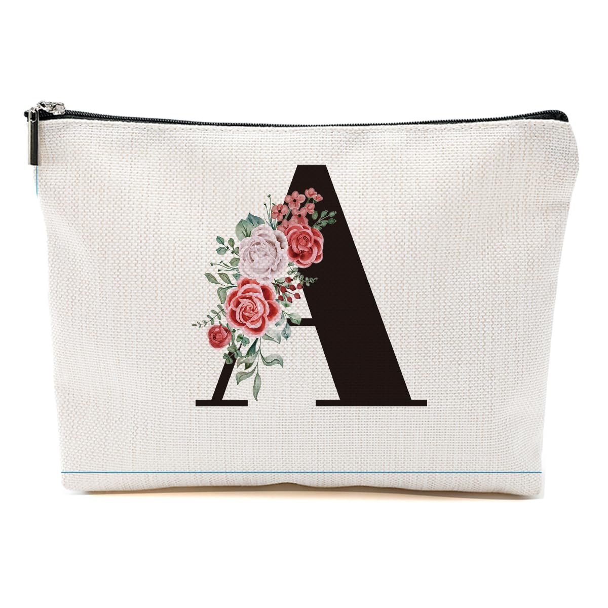 MQBMQB Rose Letter Initial A Makeup Bags for Women Lined Monogram Cosmetic Bag with Zipper Birthday Gifts for Women Girls Bridesmaid Best Friends