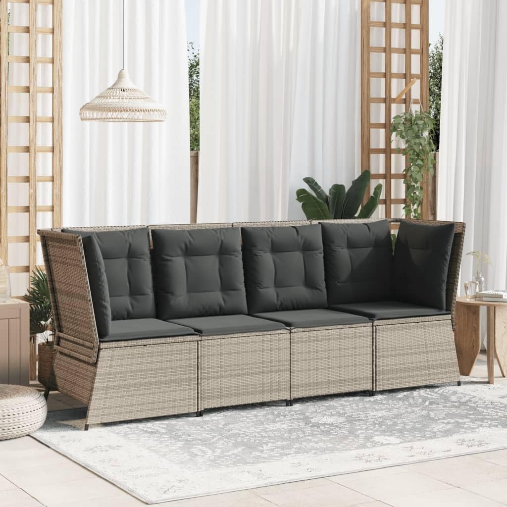 Divano Giardino Polyrattan Grigio Chiaro 67x67x95 cm | Cuscino seduta sfoderabile lavabile, 2 cuscini schienale, design modulare, 110 kg portata