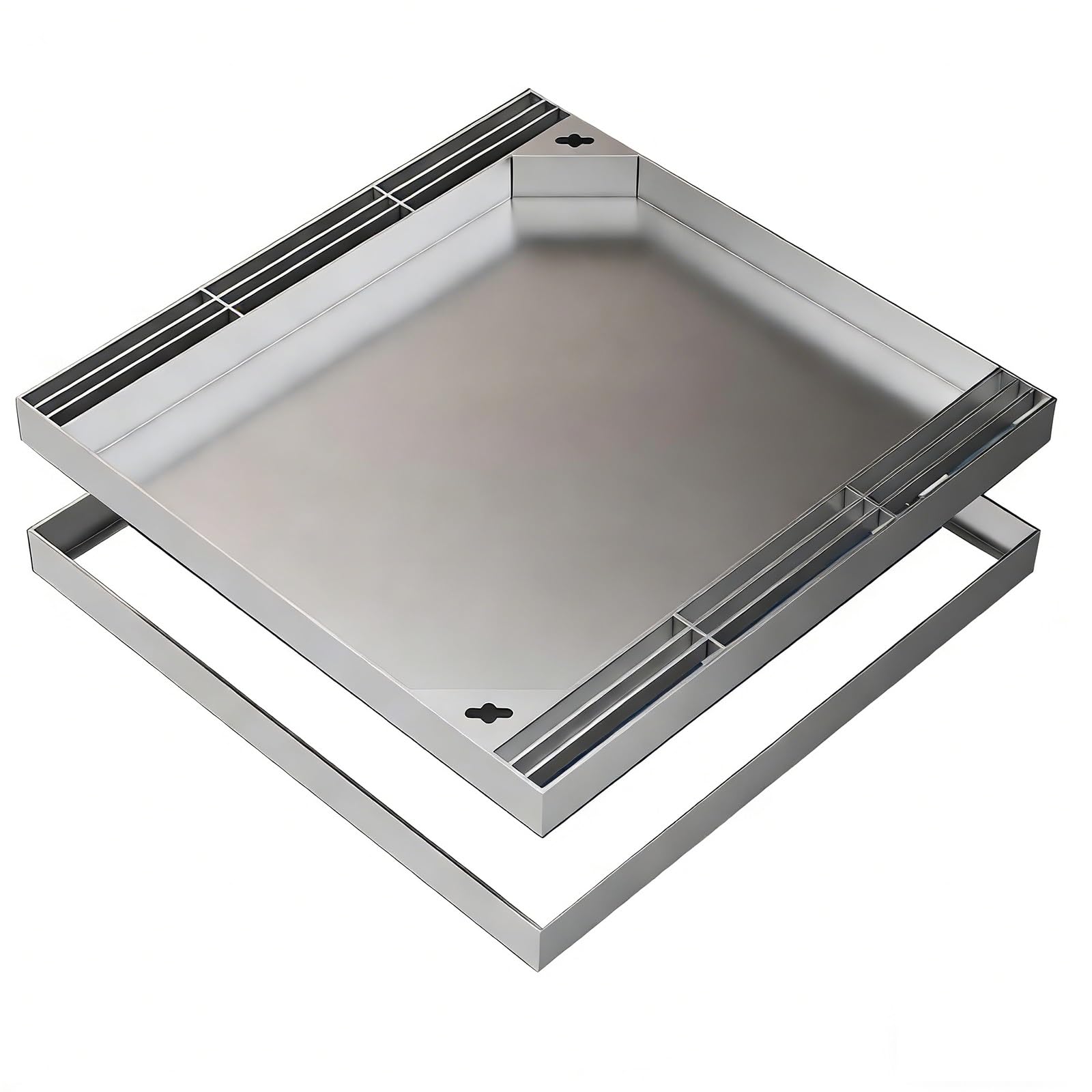 FCXWEVR Square 304 Stainless Steel Manhole Cover & eSeptic Tank Lid Double Row Hole Design 50x50cm Sump Pump Cover for Pavement & Yard