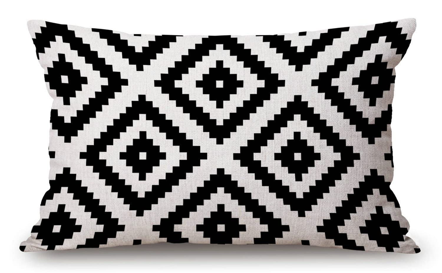 Solekla Jcp140 Black And White Waist Lumbar Cotton Linen Throw Pillow Case Cushion Cover For Sofa Home Decorative Oblong 12X20 Inches