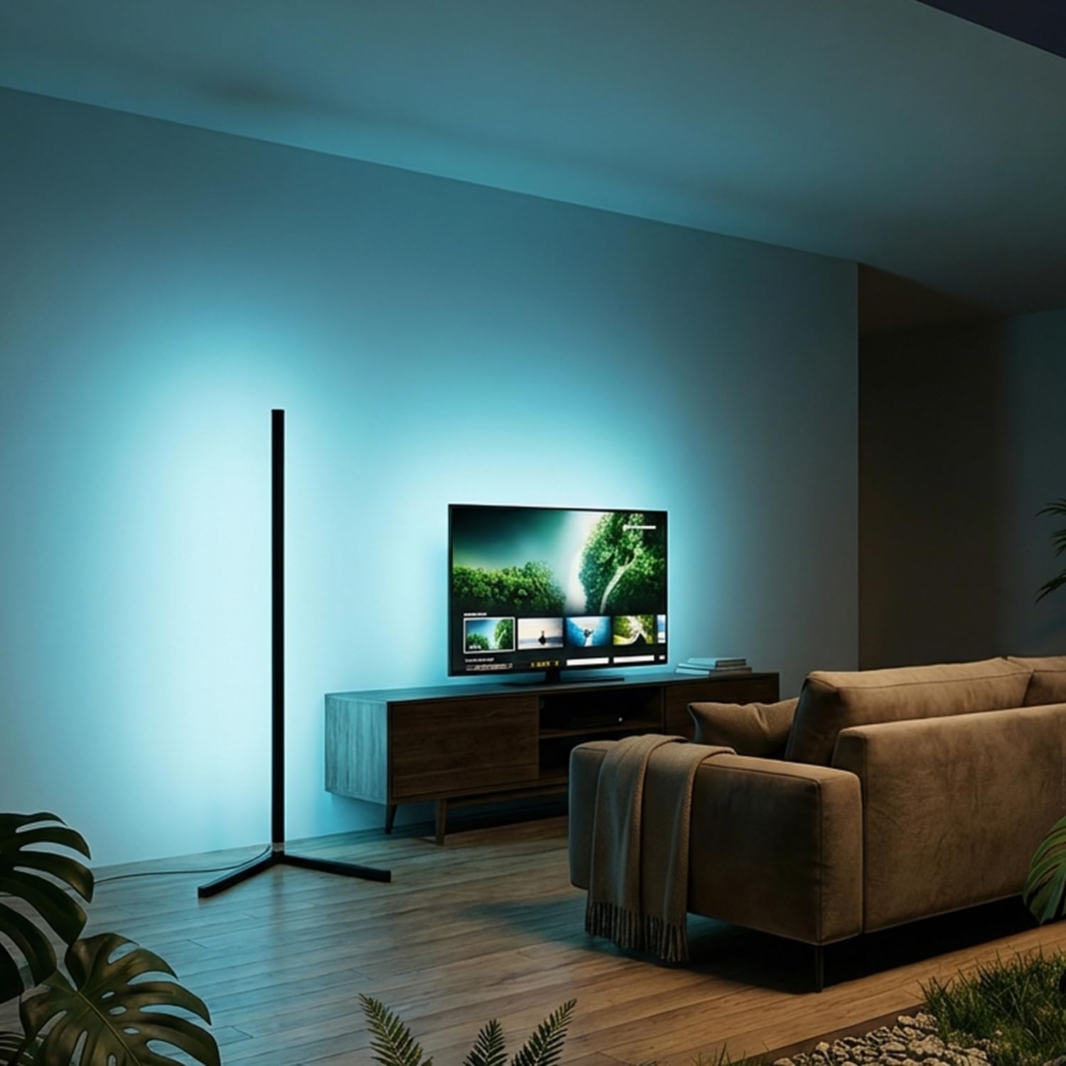 RGB Ecklampe Stehlampe, Stehlampe Wohnzimmer mit APP-Steuerung und Fernbedienung, 16 Millionen Farben und 68+ Szenen. Farbwechsel-Umgebungslicht mit Musiksynchronisation