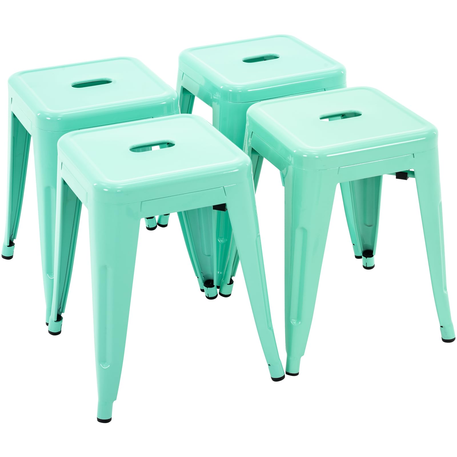 18 Inch Metal Stools Set of 4, Stackable for Indoor Outdoor, Mint Green