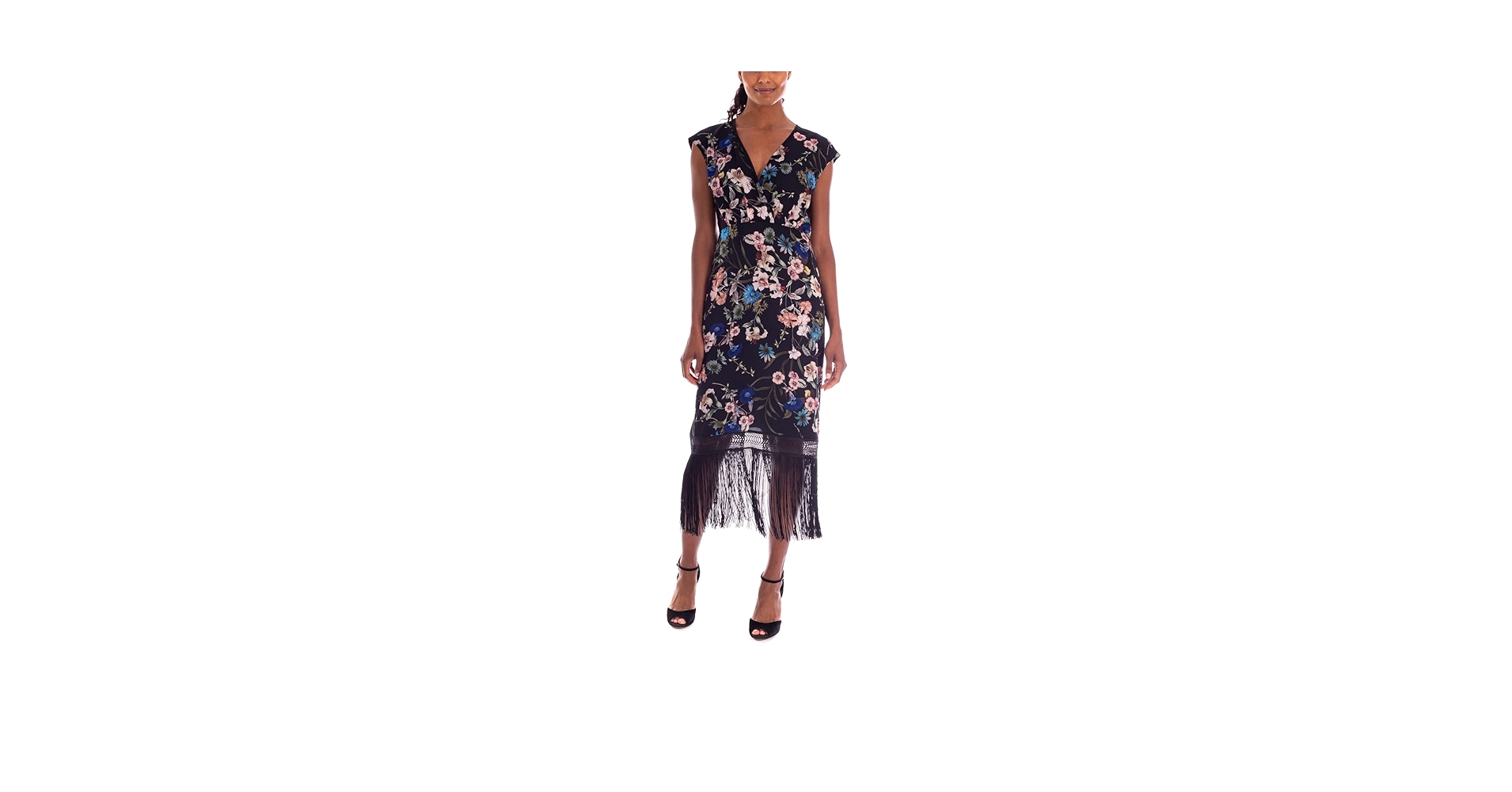Amazon.com: Badgley Mischka Fringed Floral Dress Black Multi