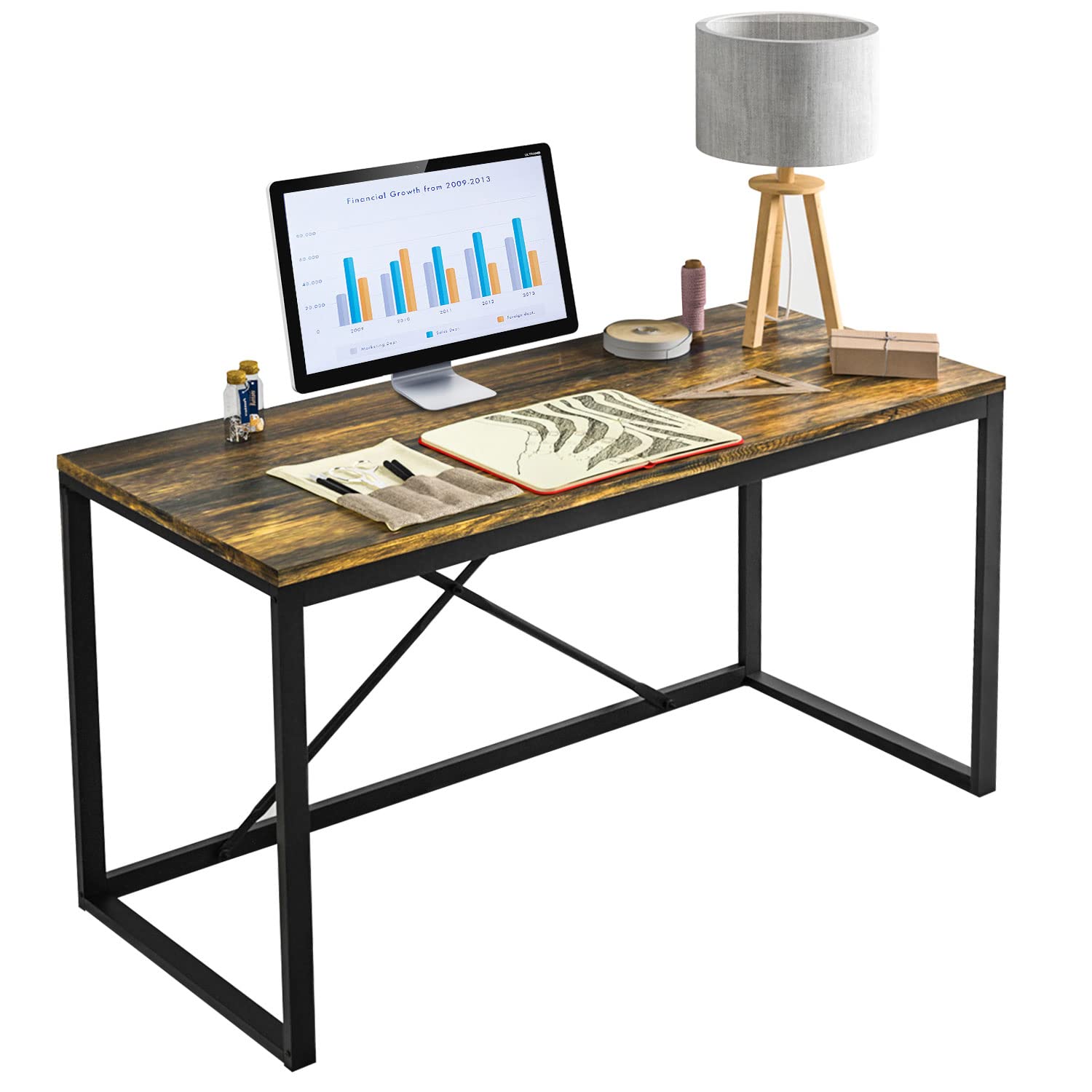 PayLessHere 55 Inch Computer Desk Game Desk Industrial Style Easy Assembly Home Office Writing Table Writing Study Table for Home Office, Vintage Brown