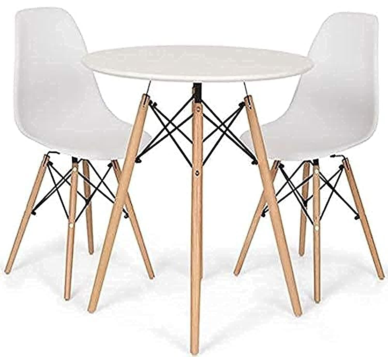 AWF AL WADI FURNITURE® 1 Round Table + 2 Chairs Wood Dining Set - White
