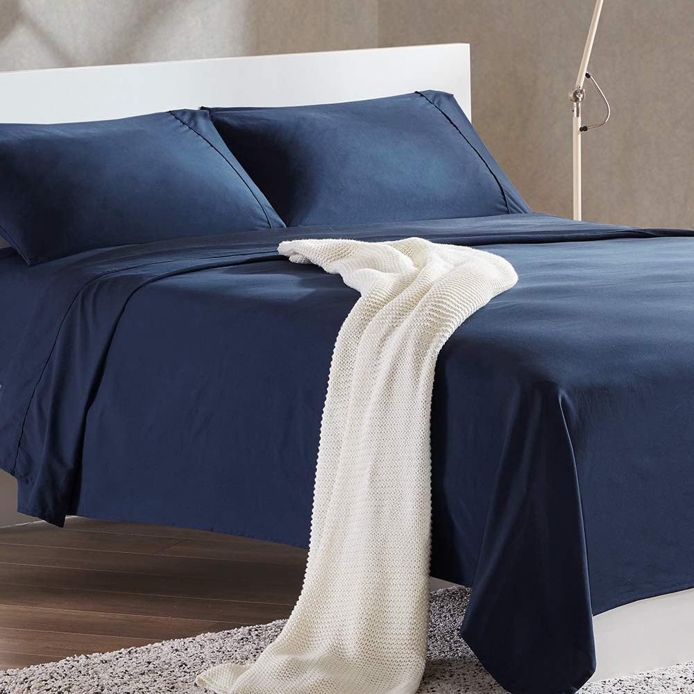SLEEP ZONE Queen Sheet Set - Hotel Luxury 1800 Bedding Sheets & Pillowcases - Extra Soft Cooling Bed Sheets Deep Pocket 16 inches - Wrinkle, Fade, Stain Resistant 4 PC (Navy Blue, Queen) : Home & Kitchen