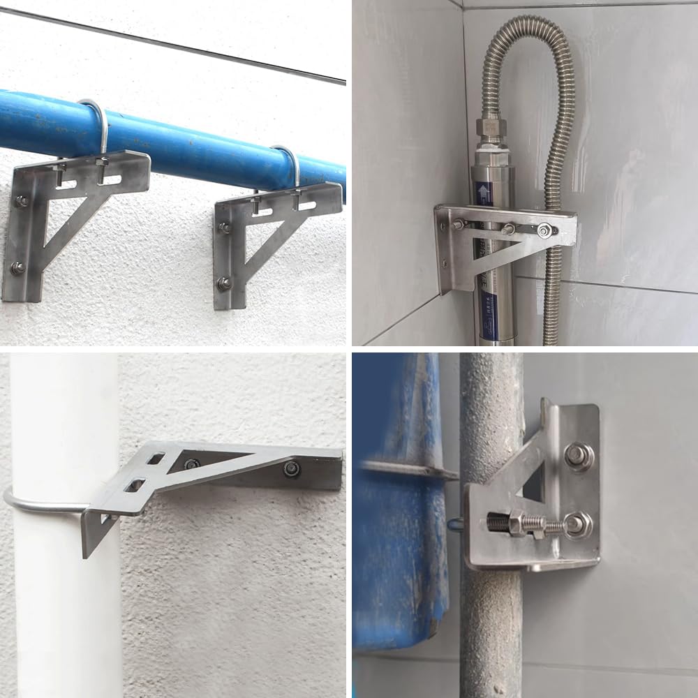 Soporte de tubería en L de 2 piezas, 200 × 250 mm, soporte industrial de acero inoxidable 304, soporte de hierro en ángulo recto, soporte de pared resistente para tuberías de gas o agua.