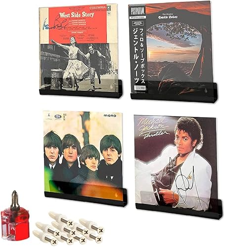 The Amador Store Soporte de pared para discos de vinilo LP con tornillos y 1 destornillador, estante flotante de vinilo de 12 pulgadas para álbumes