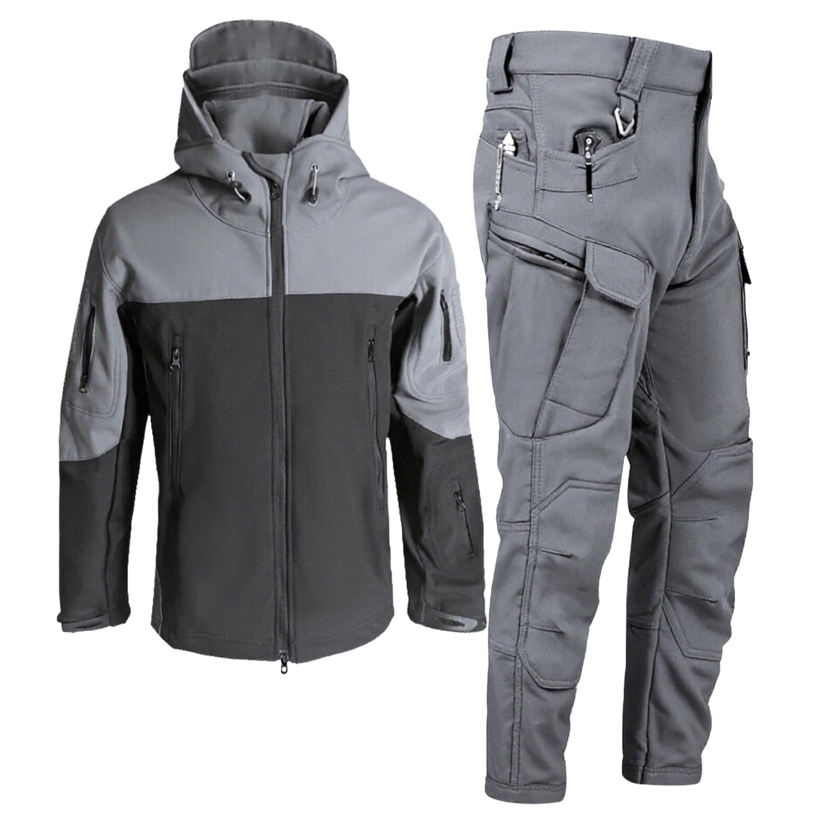 Traje Táctico de Trabajo con Capucha Polar para Hombre Aislamiento Térmico Escalada Senderismo Aventuras Exteriores