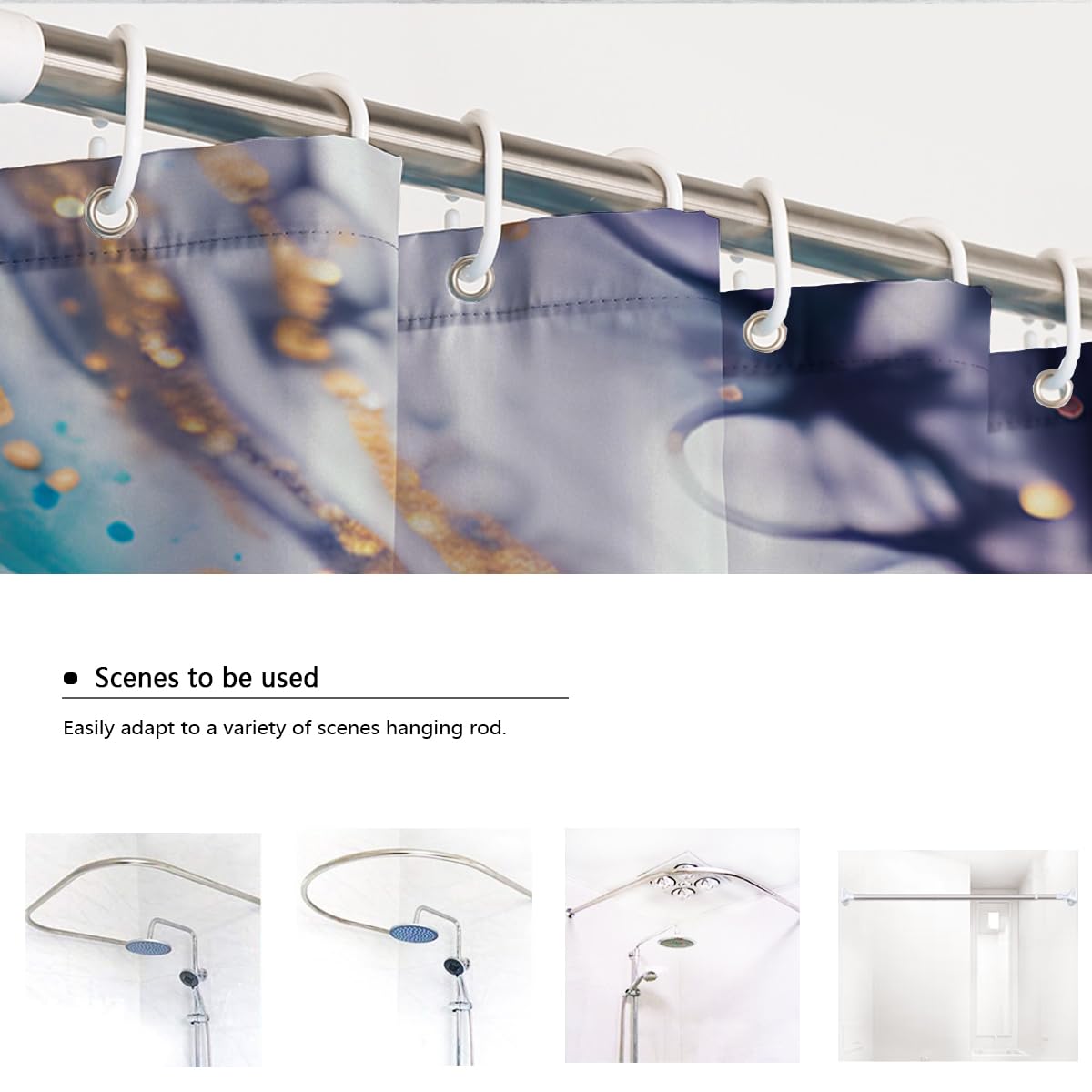 Rideau de douche salle de bain marbre agate sarcelle violet W150xL200 cm