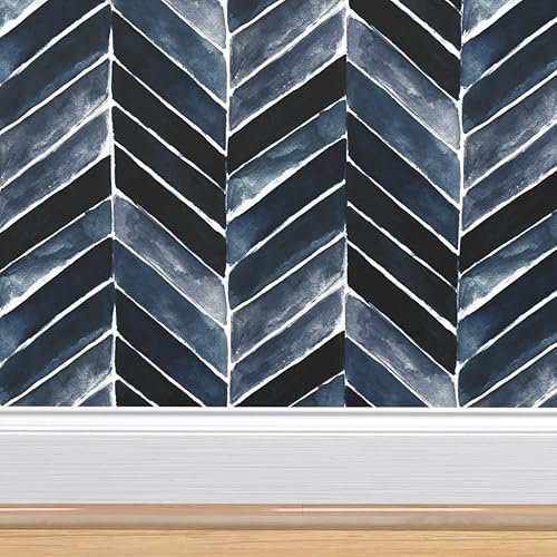 Miniatura 4 de Commercial Grade Wallpaper 27ft x 2ft - Painted Chevron Indigo Blue Herringbone Traditional Wallpaper by Spoonflower