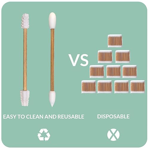 Miniatura 5 de Hisopos de algodón reutilizables con Qtips en estuche de bambú limpieza de maquillaje o orejas lavables y ecológicos