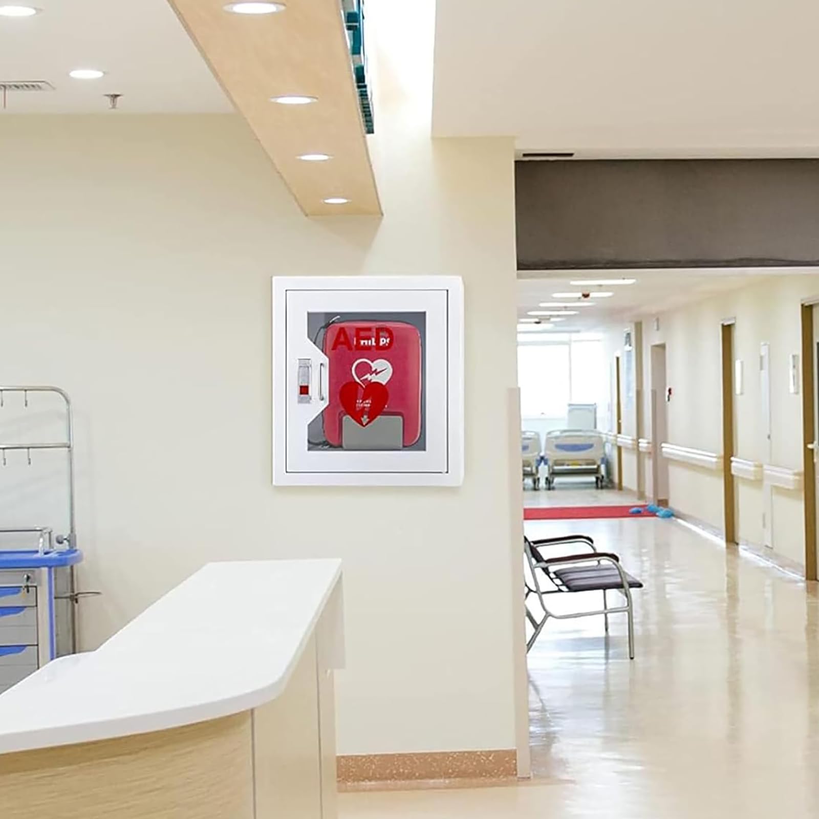 Wandmontierter AED-Aufbewahrungsschrank, Herzdefibrillator-AED-Erste-Hilfe-Set, Sicher Und Geschützt Mit Sirenen Und Blinklichtern, Notfallkoffer Und Erste-Hilfe-Set Für Zuhause, Schule Und Büro
