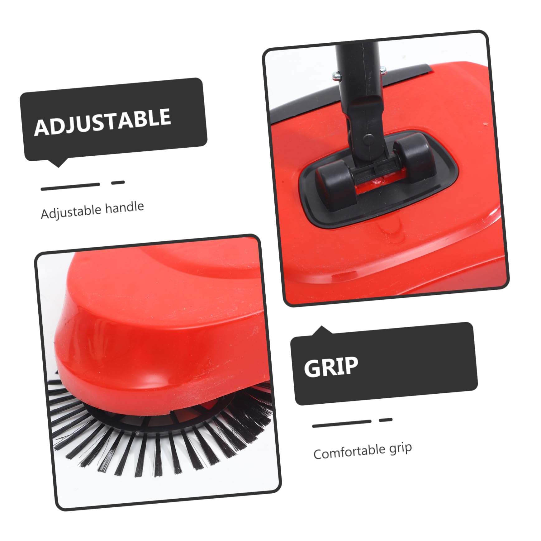 PRETYZOOM Rote 3-in-1 Bodenkehrmaschine mit 360° Drehung und Handgriff