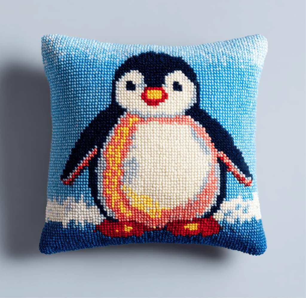 Kitquiver Latch Hook Cushion Kit,Penguin DIY Throw Pillow Cover 43X43Cm