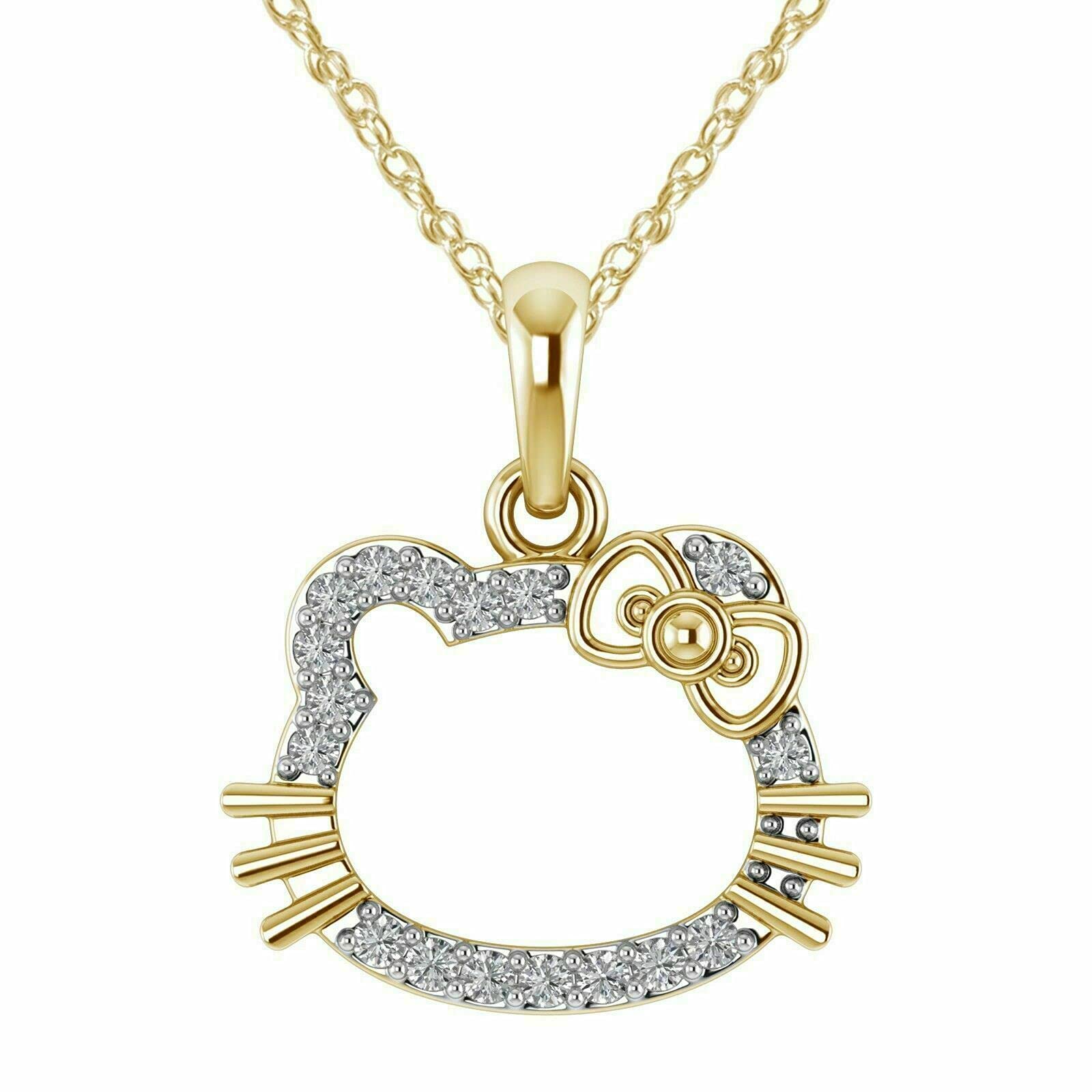 Om Jewellers14k Yellow Gold Plated 0.50 Ct Round Cut White Diamond Hello Kitty Pendant Necklace