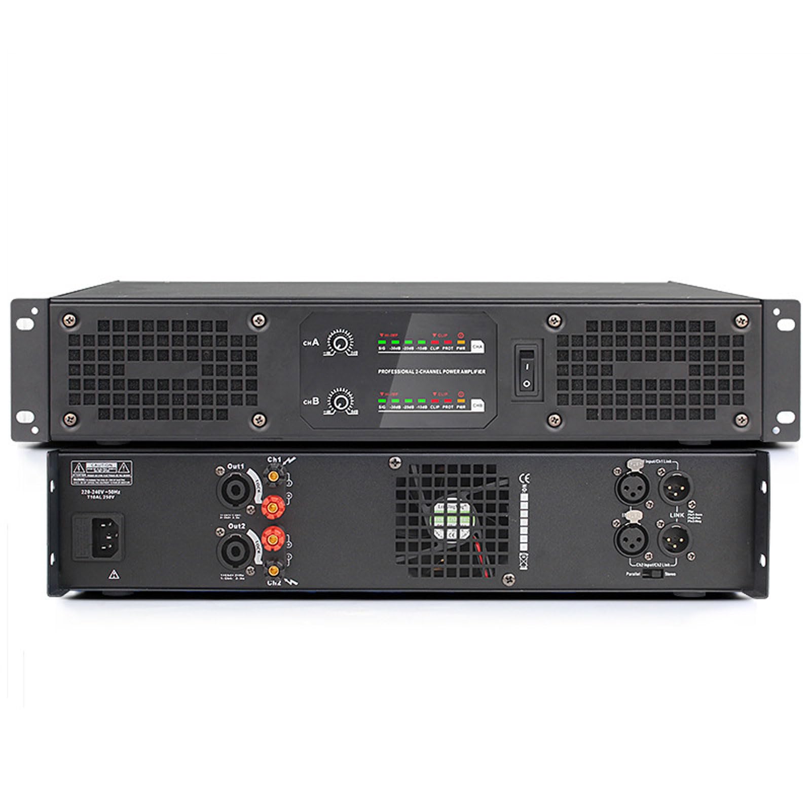 Amplificatore di Potenza Professionale da 1000 W X 2, Amplificatore Audio Domestico con Luci a Spettro Colorato, Uscita Indipendente a Doppio Canale, 2 Ventole di Raffreddamento