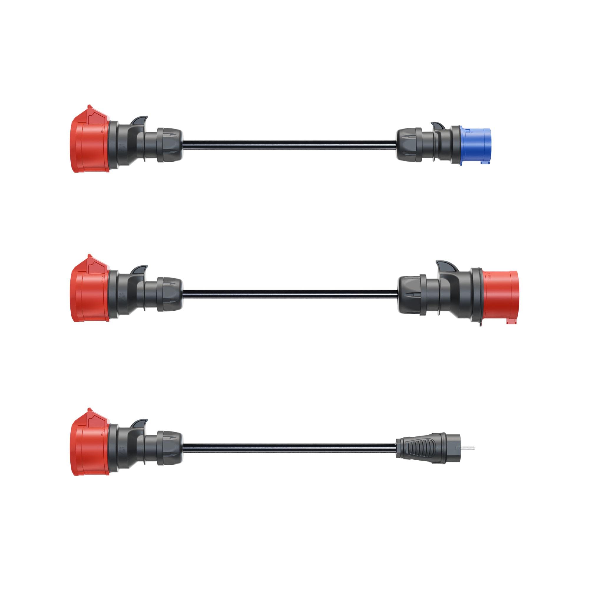 go-e Set di adattatori per la Stazione di Ricarica Gemini Flex 11 kW alla Presa CEE Rossa 32A / CEE Blu 16 A e Presa Domestica 230V