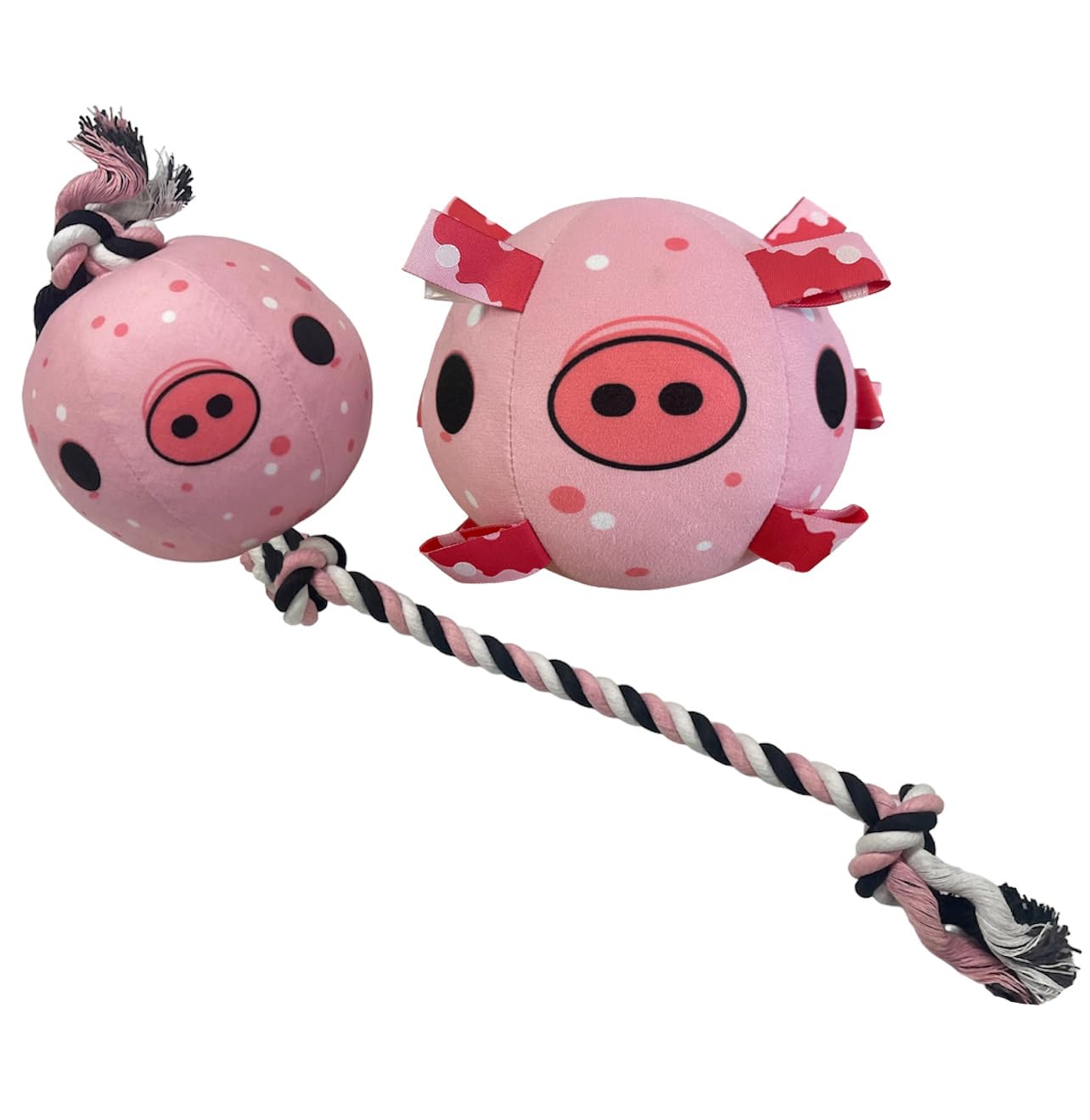 Piggy Poo and Crew Interactive Pig Ball & Tug Rope Combo Pack for Dogs Puppies Pigs Small Animals