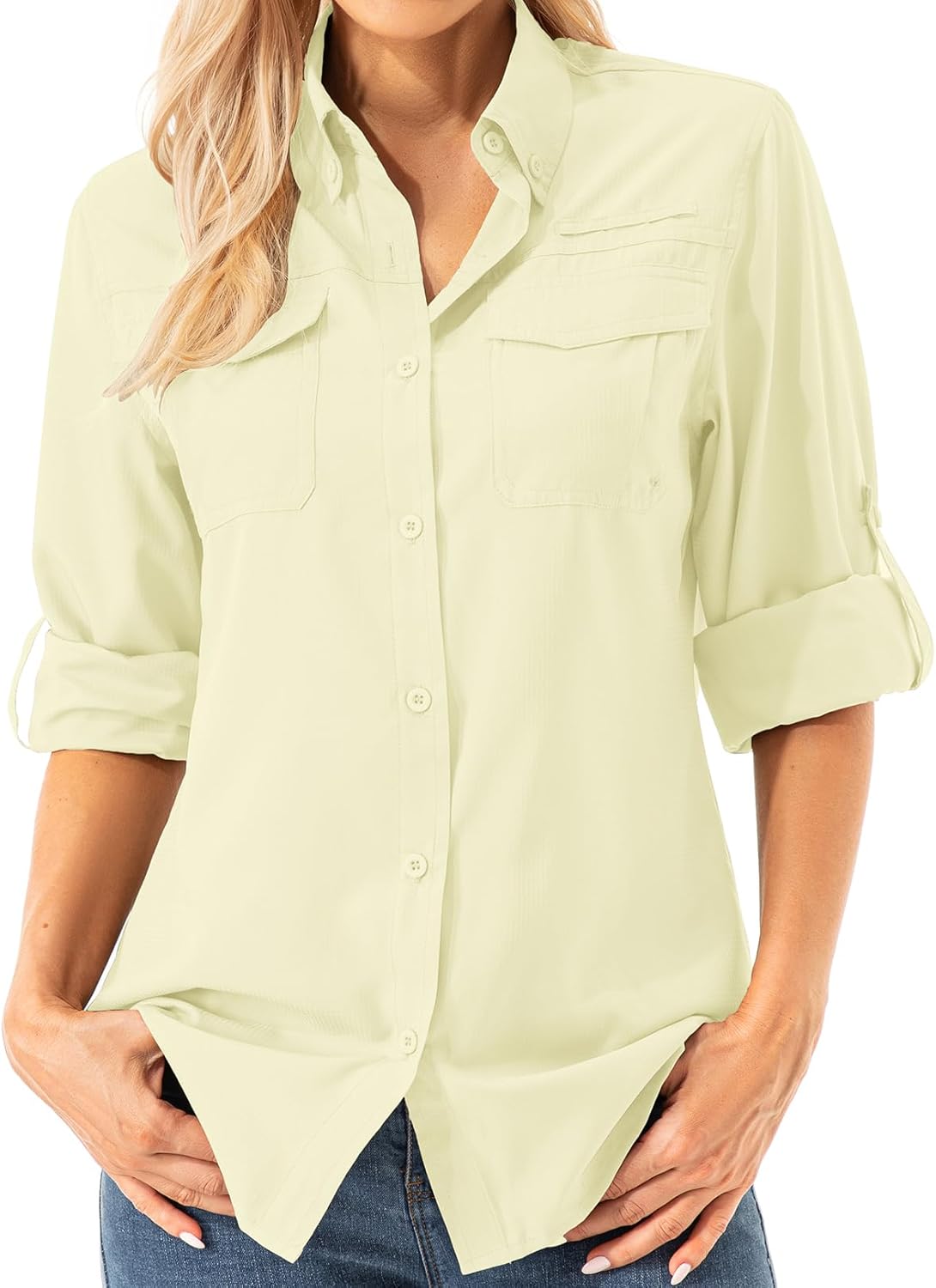 Womens Safari Sun Shirts UPF 50+ UV Sun Protection Long Sleeve Outdoor Quick Dry Fishing Hiking Gardening Shirts