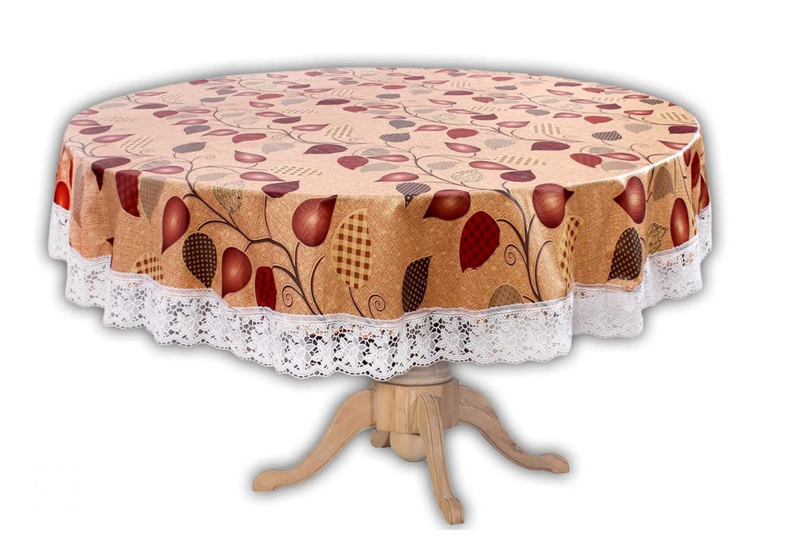 SAT Sun Arise Technology Waterproof PVC Printed 6 Seater Round Table Cover (90 Inch Diameter) for Dining and Center Table Cover sst04