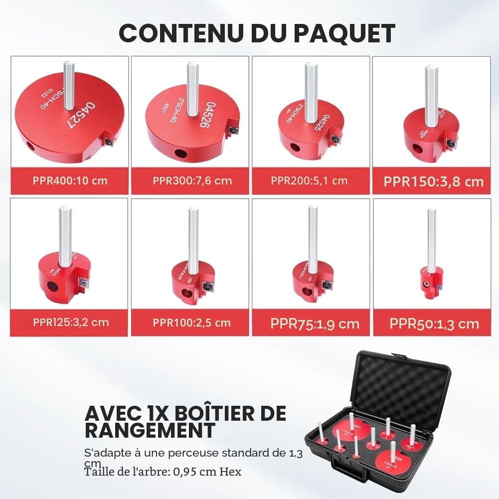 Lot de 8 alésoirs de tuyauterie en PVC, économiseur de raccords en PVC, économiseur de douille en PVC, compatible avec les forets standard 1/2, outil d'alésage de tuyau en PVC, facile à