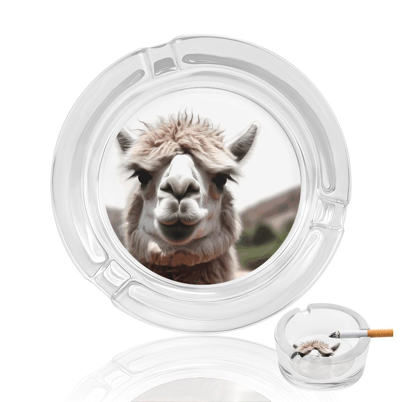 Funny Alpaca Llama Glass Ashtray for Cigarette,Cigarette Ashtray for Indoor Or Outdoor Use,Cigar ash trays case with 3 Notches-Glass Decor Gift for Men Smokers