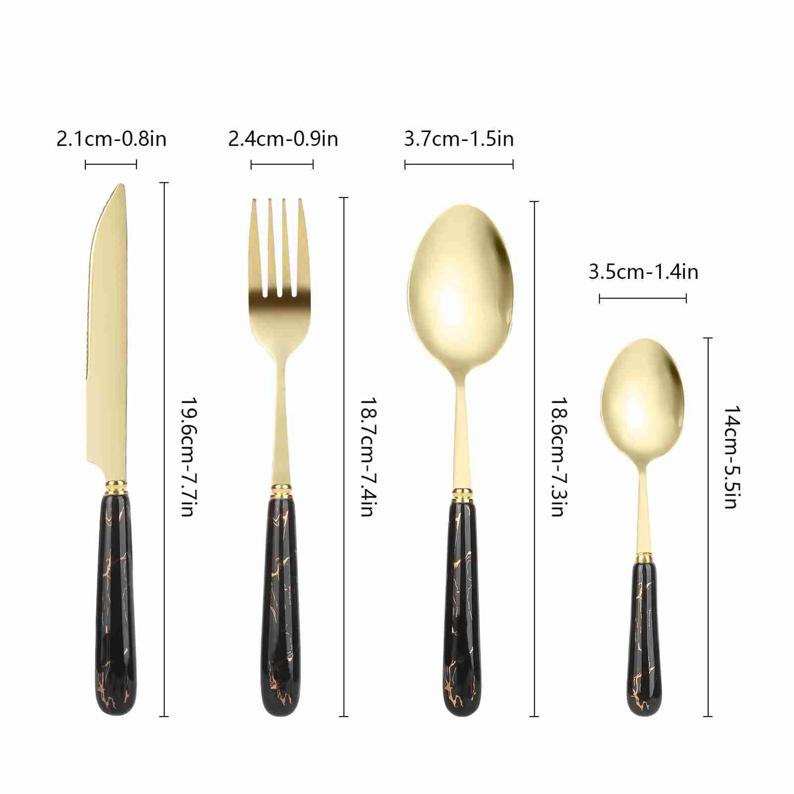 Juego de cubiertos de acero inoxidable, 24 piezas, mango negro con borde dorado, tenedores, cucharas, cuchillos, cubiertos, utensilios de metal duraderos para filetes, cenas,