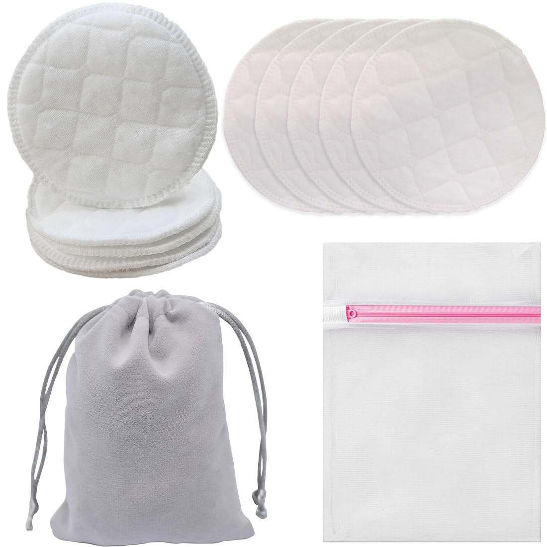 10pcs Coussinets d'allaitement en Fibres de Bambou Organique, Lavables et Réutilisables, Hypoallergéniques et Super Absorbants,Compresses d'allaitement avec 1 sac à linge et 1 sac de rangement