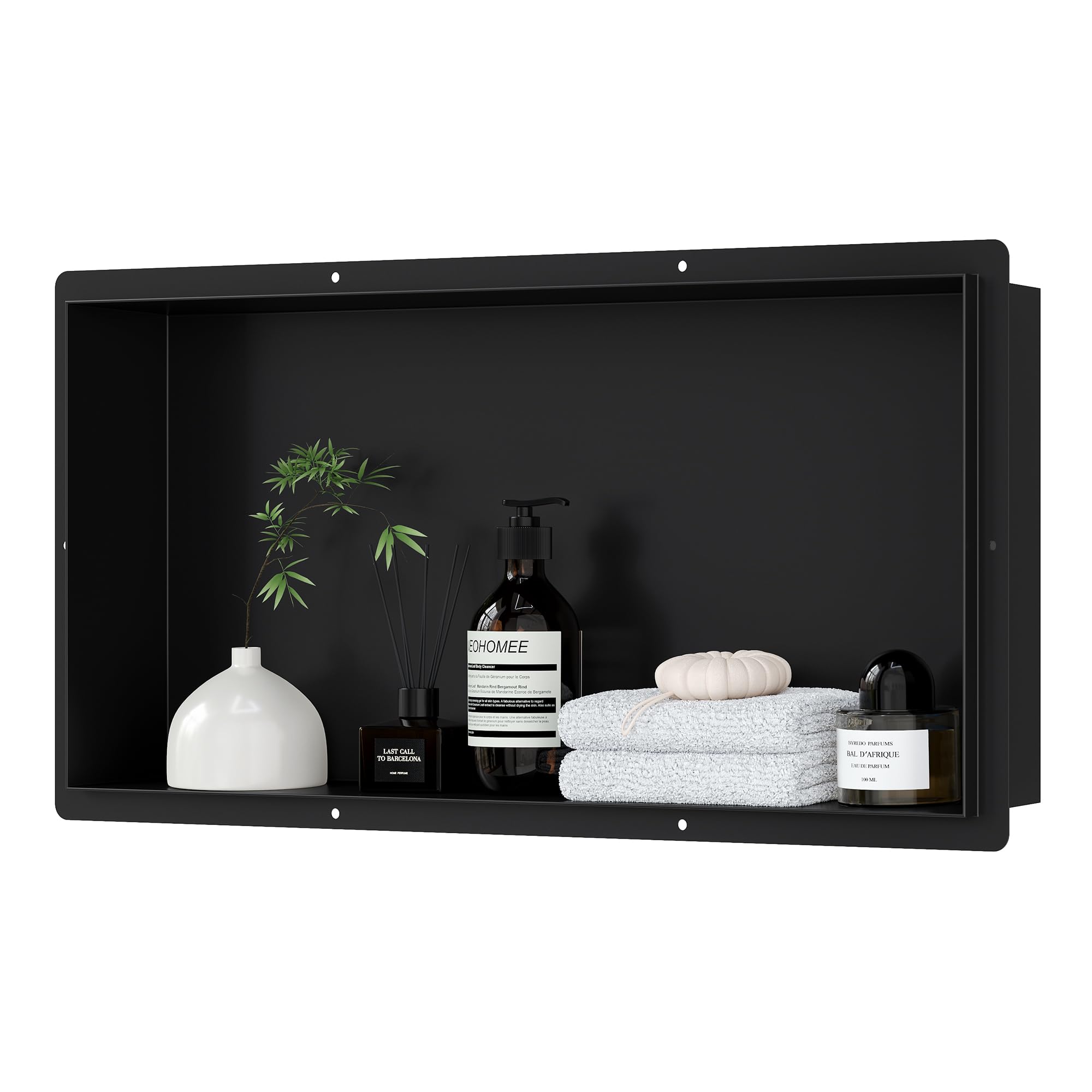 Duschregal aus Edelstahl, 30.5x61 cm, eingelassenes Duschregal, schwarz, keine Fliesen nötig, hochwertige Materialien, einfach zu installieren, perfekt für Shampoo und Seife