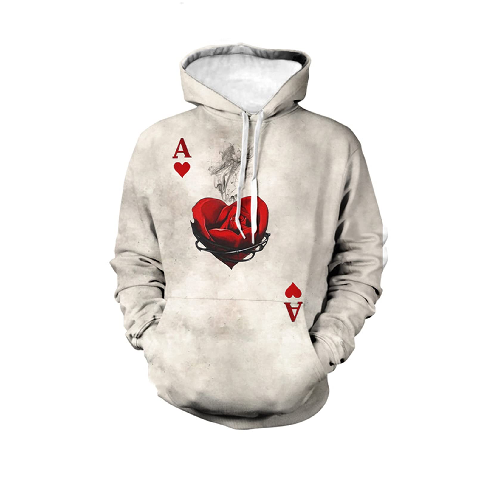 Men's Poker Hoodies 3D Printed Hoodie Fashion Casual Long Sleeve Pullover Sweatshirt with Kanga Pocket