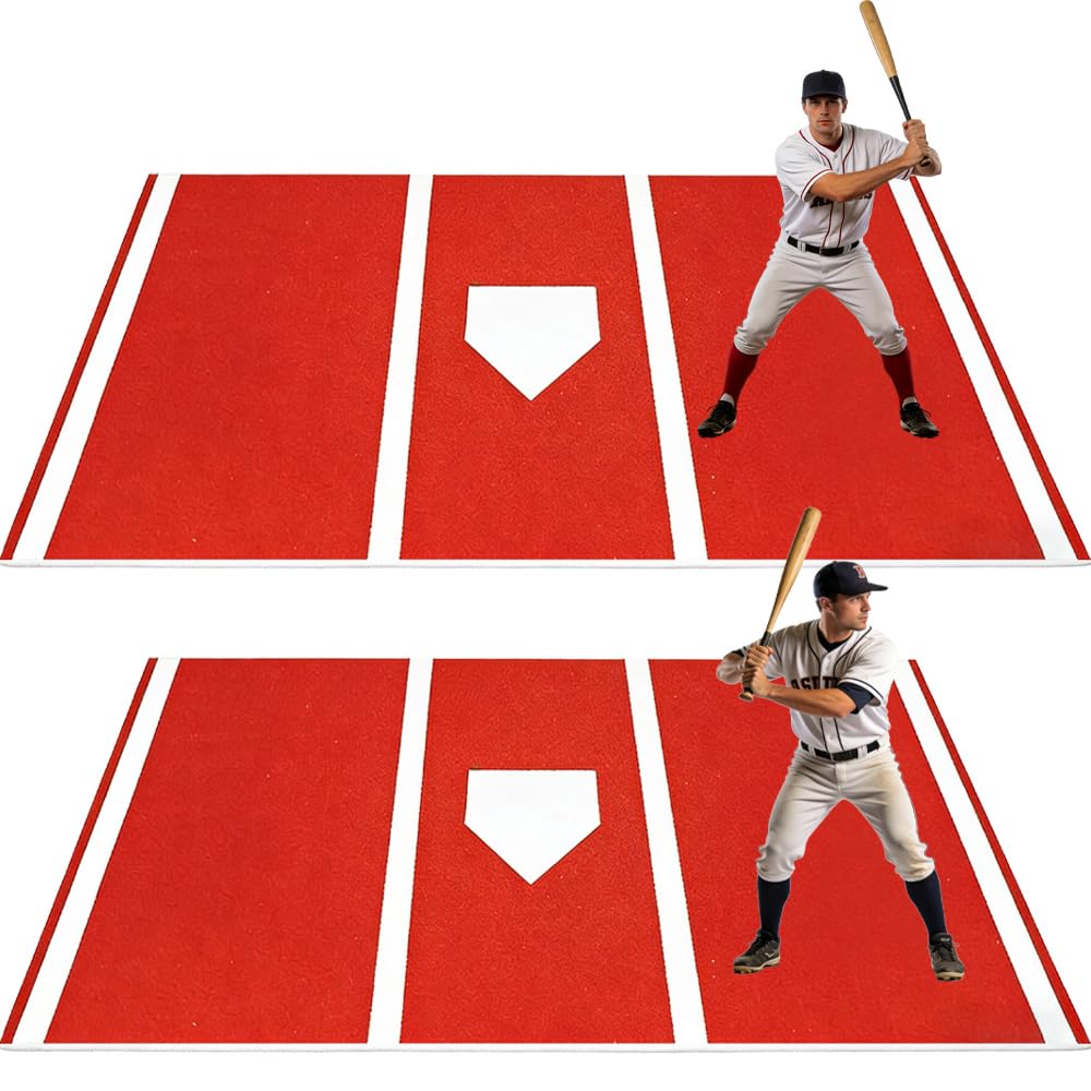 2 Pack Baseball Hitting Mat, 12' x 6' Heavy Duty Baseball Home Plate Batting Mat with Non-Slip Bottom, Batters Box Crystal Velvet Mat for Softball Slide Training, Pitching Mat