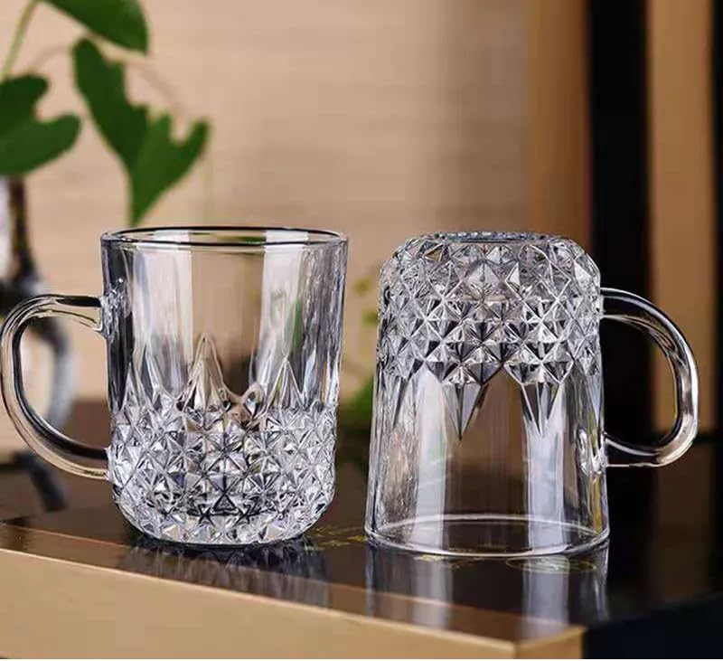 ANKUL Premium Glass Coffee Mug Tea Cups Set of 2-200 ML, Transparent, Glass Cups Set for Coffee, Green Tea, Herbal Tea, Lemon Tea, Milk Cup, Hot/Cold Drinks Cups (Elegant, 2)