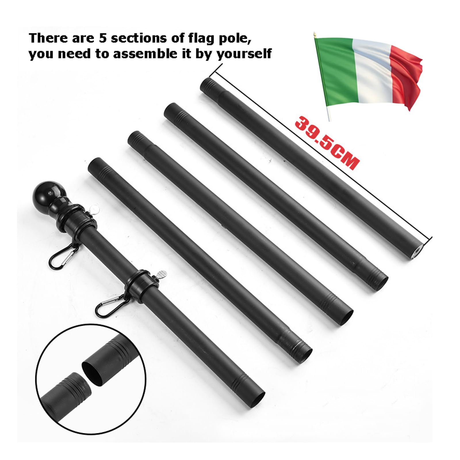 SOONHUA Flag Pole for Garden 5 Sections Stainless Steel Heavy Garden Flagpole Tangle Free - Image 4